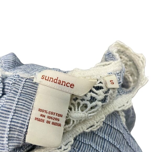 Sundance Embroidered Crochet Lace Boho Feminine Top Blouse Blue White size Small - Picture 8 of 8